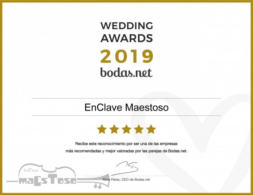 EnClave Maestoso recibe un Wedding Awards 2019 de Bodas.net