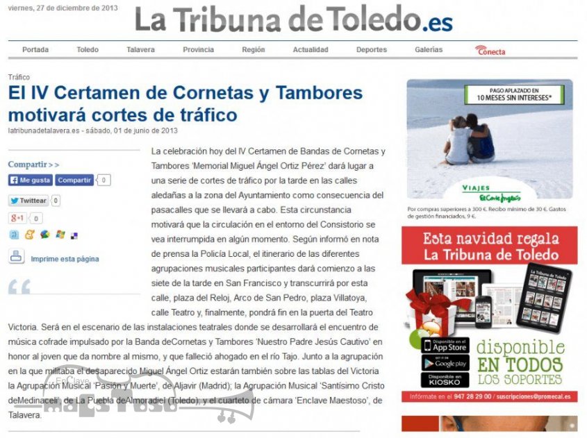 El IV Certamen de Cornetas y Tambores Motivará Cortes de Tráfico