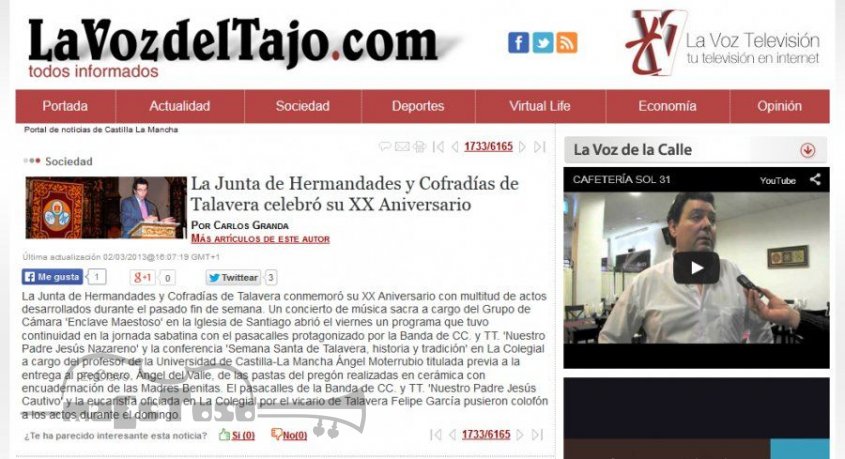 La Junta de Hermandades y Cofradías de Talavera Celebró su XX Aniversario