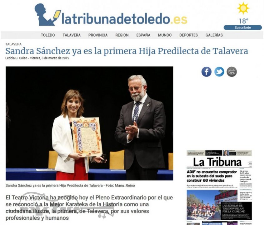 Sandra Sánchez ya es la primera Hija Predilecta de Talavera